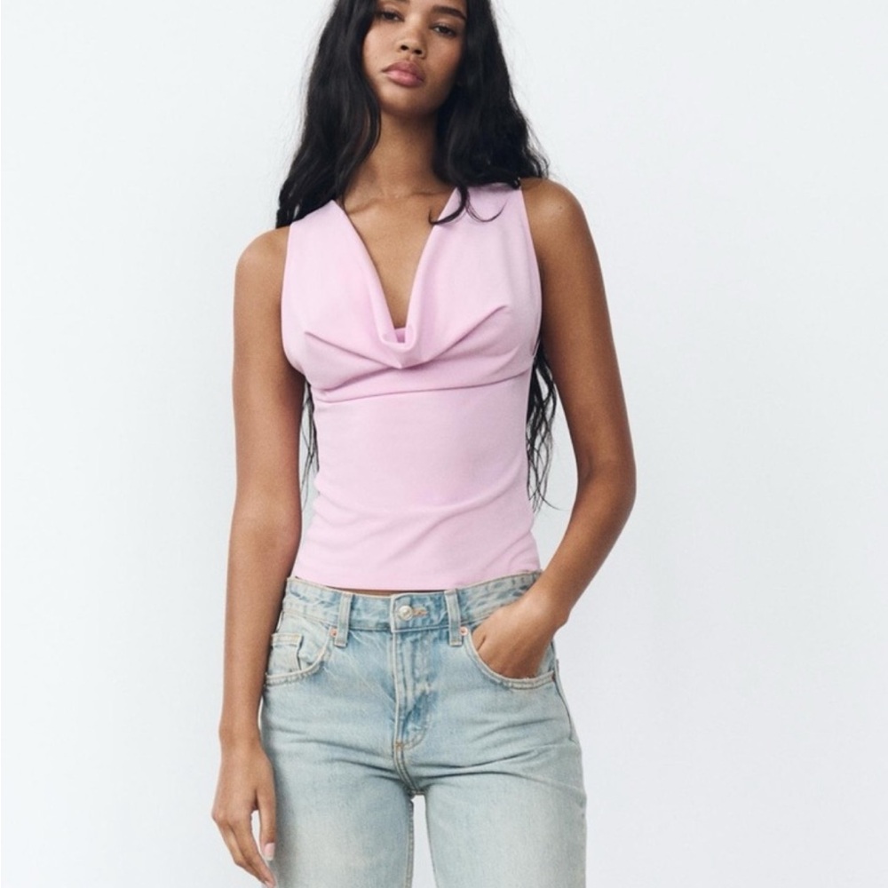 Zara Pink Drape/Cowl Neck Top